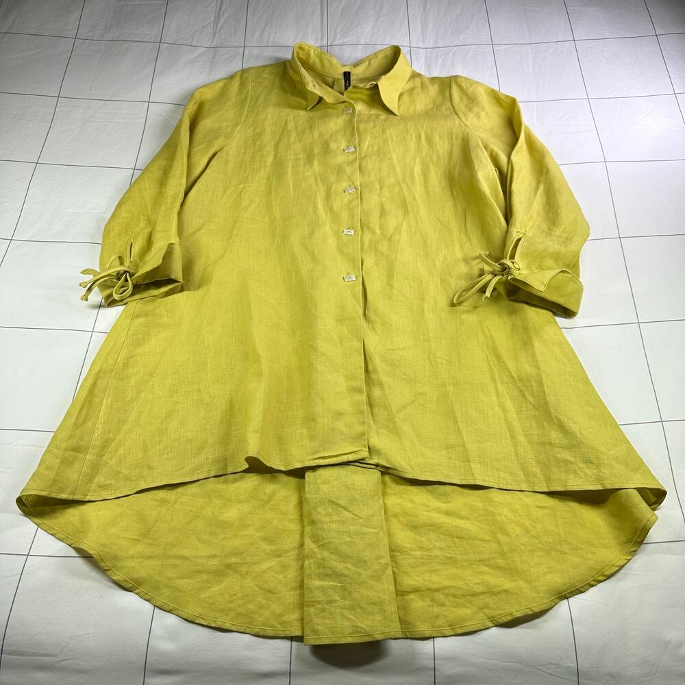 IC COLLECTION Yellow/Green Linen Tunic Button-Front
